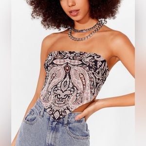 Nasty Gal Black & Pink Paisley Strapless Handkerchief Crop Top
